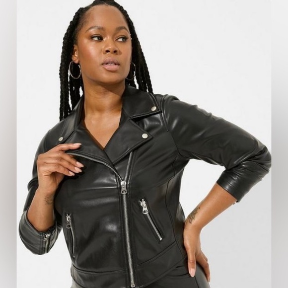 TORRID FAUX LEATHER ASYMMETRICAL MOTO JACKET - Picture 2 of 4